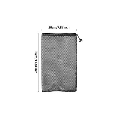 Nylon mesh drawstring storage bag in various sizes, suitable for storing sports gear, laundry, and more