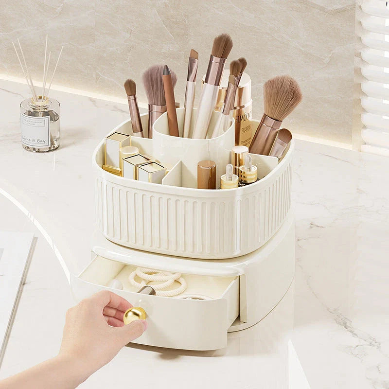 360 Degree Rotating Makeup Organiser with Drawers in Elegant Colours for Organised Vanity