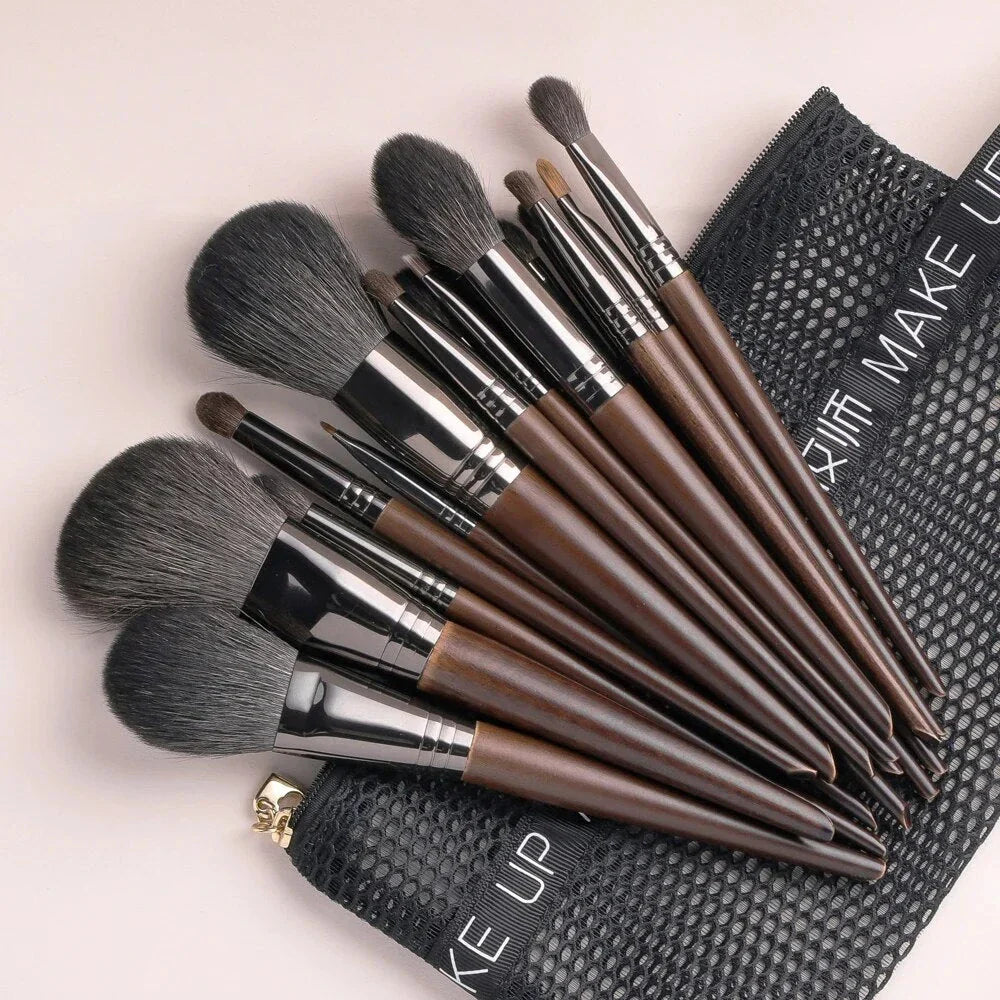 Premium 24-piece natural makeup brush set with sustainable Beech Wood handles and uncut natural bristles for flawless makeup application