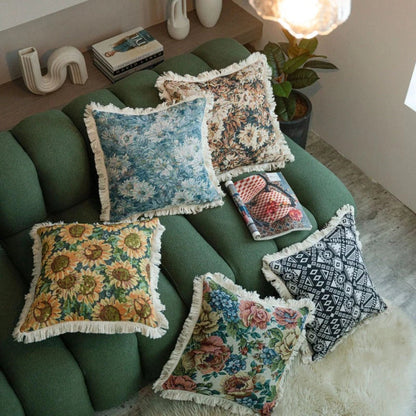 Stylish Jacquard Cushion Cover in vibrant floral and plant patterns, perfect for adding a touch of Kiwi charm to your home or car