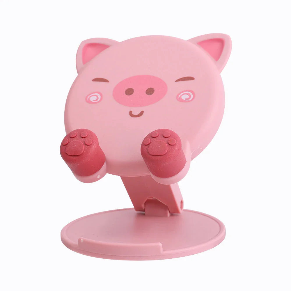 Adjustable Foldable Phone and Tablet Stand with Cute Pig-Tiger Design for Ergonomic Viewing