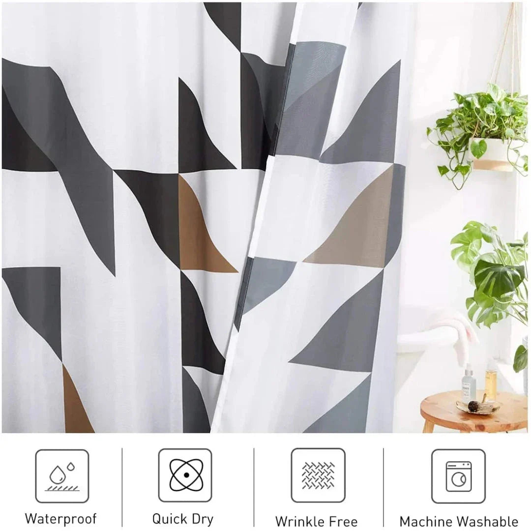 Stylish waterproof shower curtain with a geometric pattern, made of premium polyester material for long-lasting use and easy maintenance.