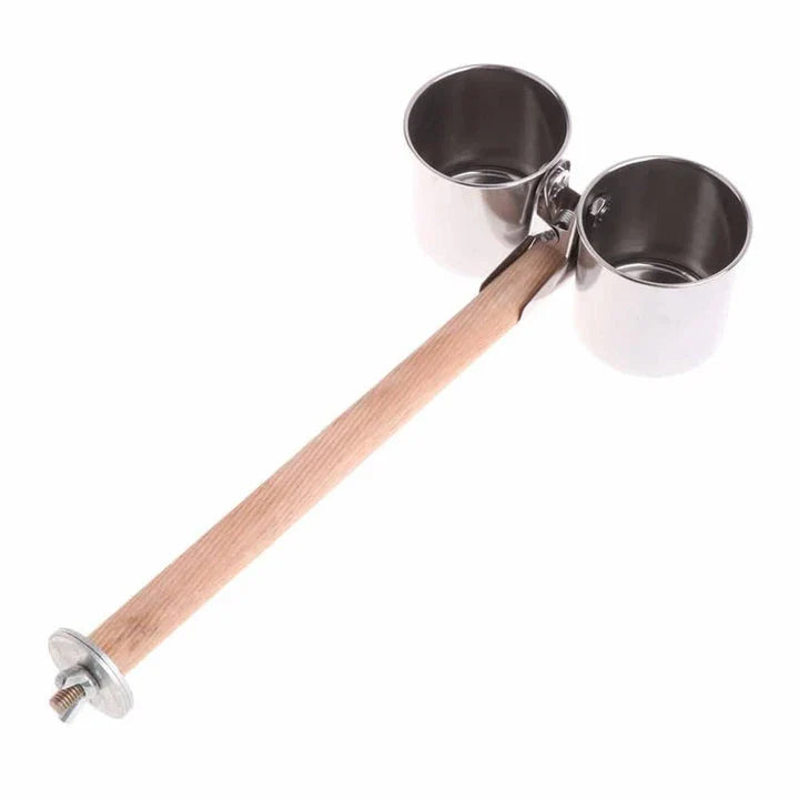 Premium stainless steel bird feeder with dual cups for food and water, featuring a secure clip for easy installation in your Kiwi backyard