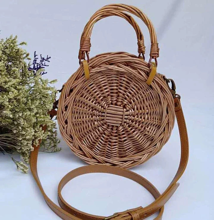 Elegant natural rattan hanging basket with princess-inspired design, perfect for Kiwi-style decor