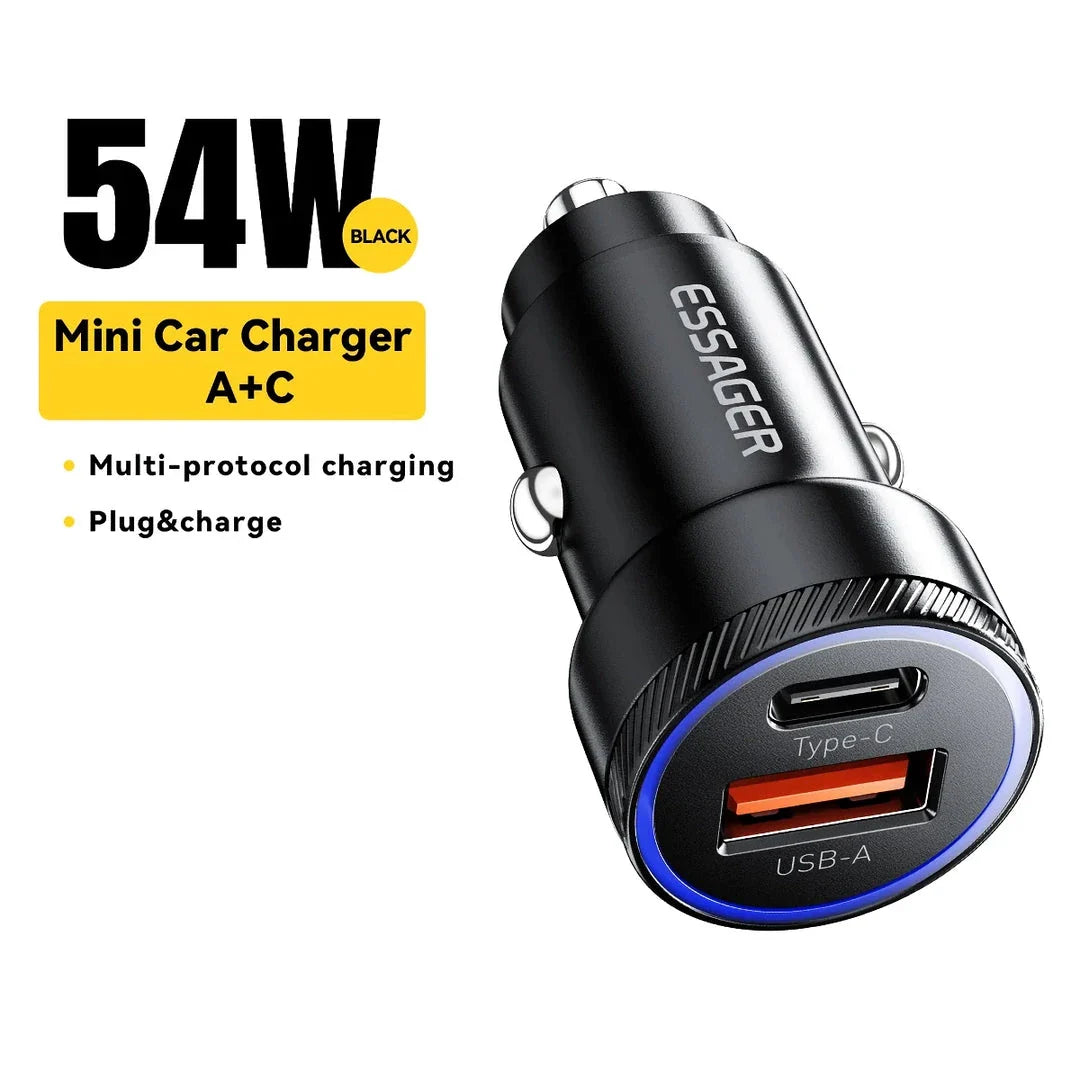 Trendha 54W Dual-Port USB Car Charger with Fast Charging Capabilities for Smartphones, Tablets, and Other USB-Powered Devices