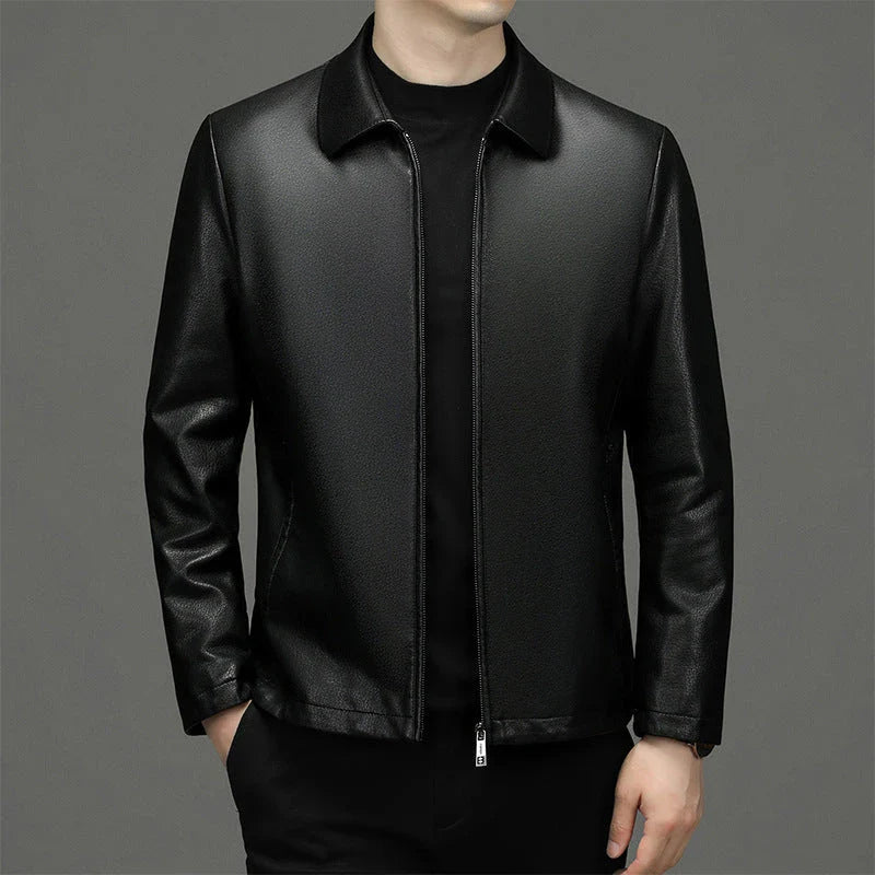 Eco-friendly leather jacket with sleek diamond pattern design, suitable for Kiwi gentlemen