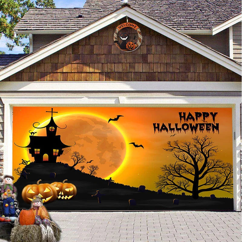 Halloween Hanging Cloth Garage Door Backdrop in abstract geometric pattern