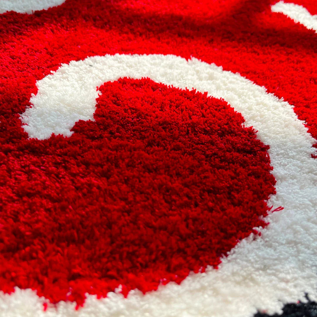 Vibrant red cloud anime-inspired tufted doormat with a soft, comfortable acrylic material and anti-slip backing