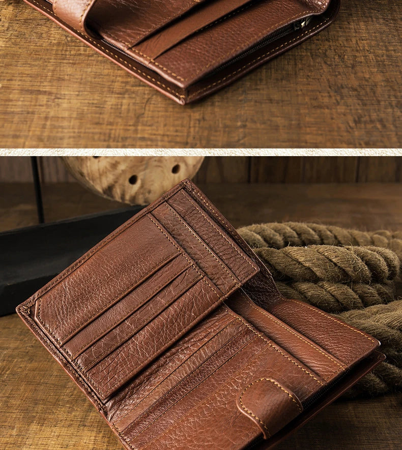 Men's Handmade Premium Leather Wallet with Vertical Design in Black or Brown