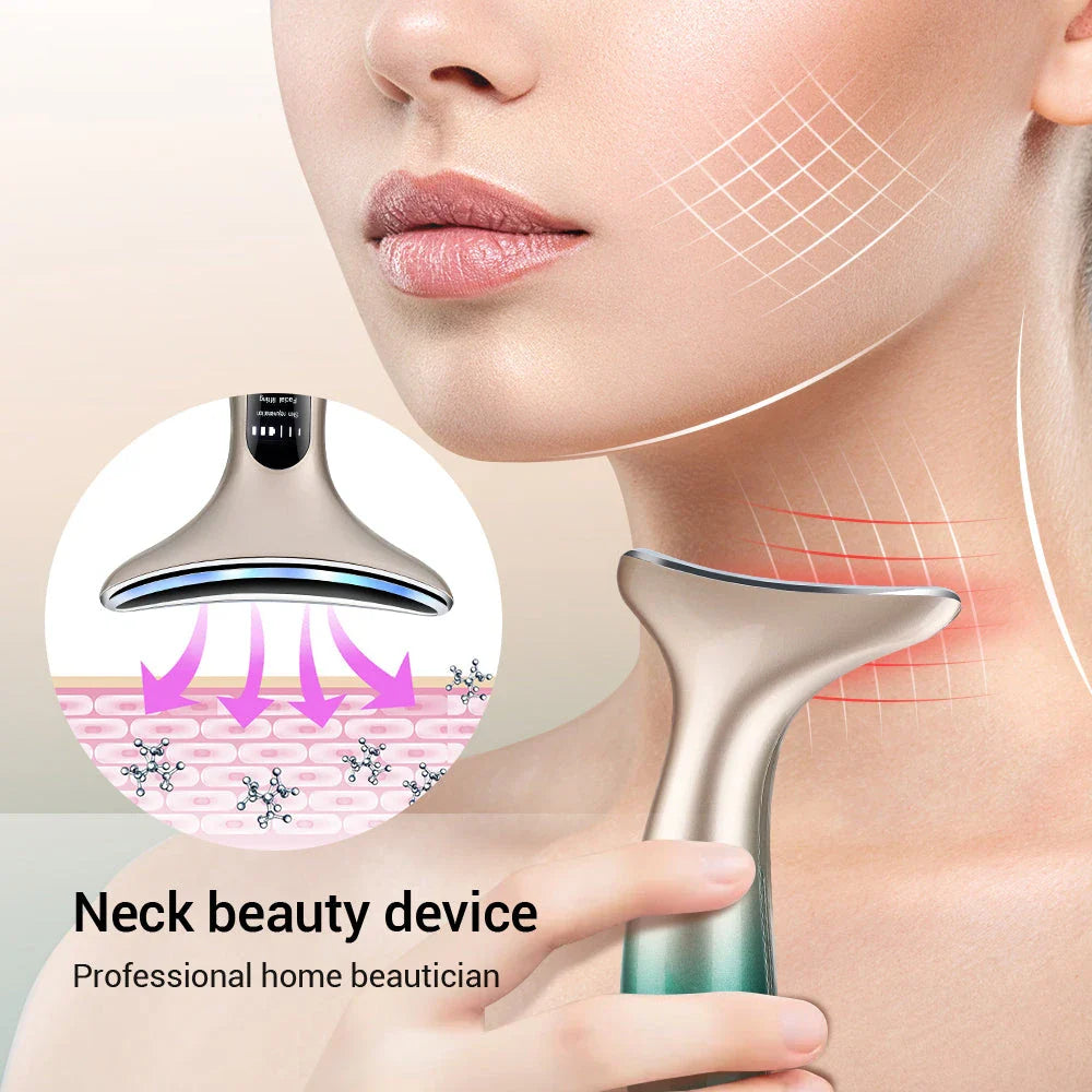 EMS Neck and Face Firming Device with micro-current, light therapy, and sonic vibration for youthful, radiant skin