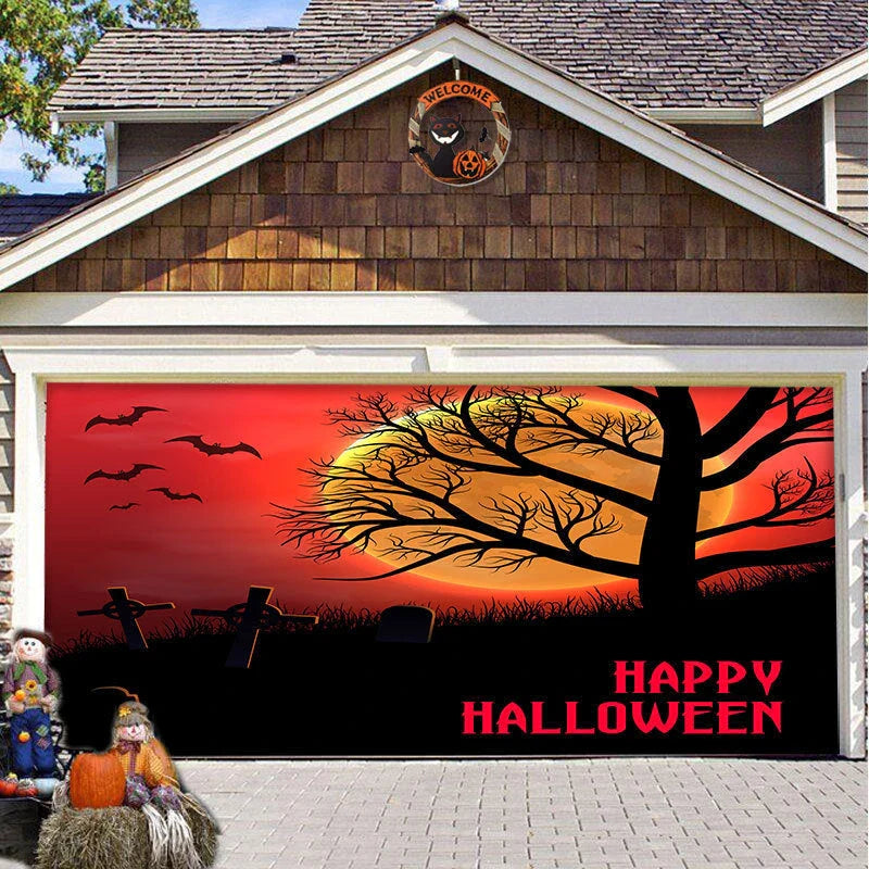 Halloween Hanging Cloth Garage Door Backdrop in abstract geometric pattern