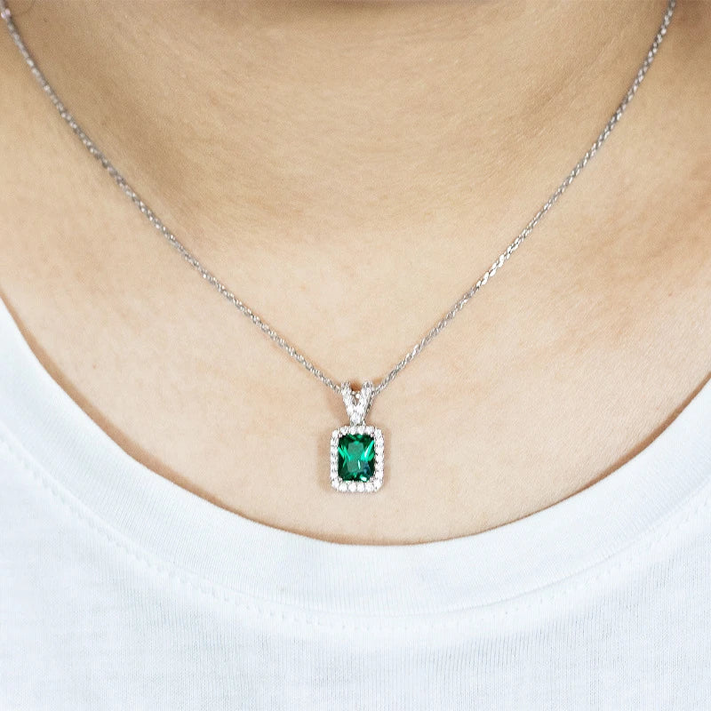 Gleaming emerald clavicle necklace with 925 sterling silver chain and adjustable length