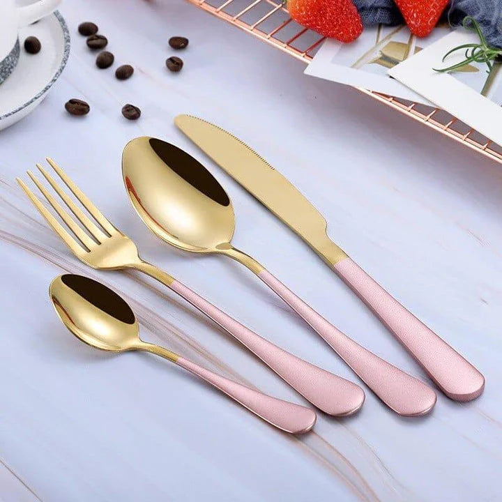 Eco-Friendly Stainless Steel Tableware Set - 4 Piece Collection with Knife, Fork, Spoon, and Tea Spoon