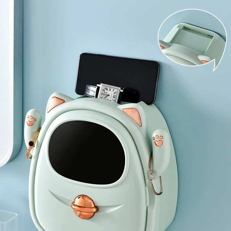 Stylish Lucky Cat Tissue Box and Bathroom Organiser with compartments for storing tissues and small accessories