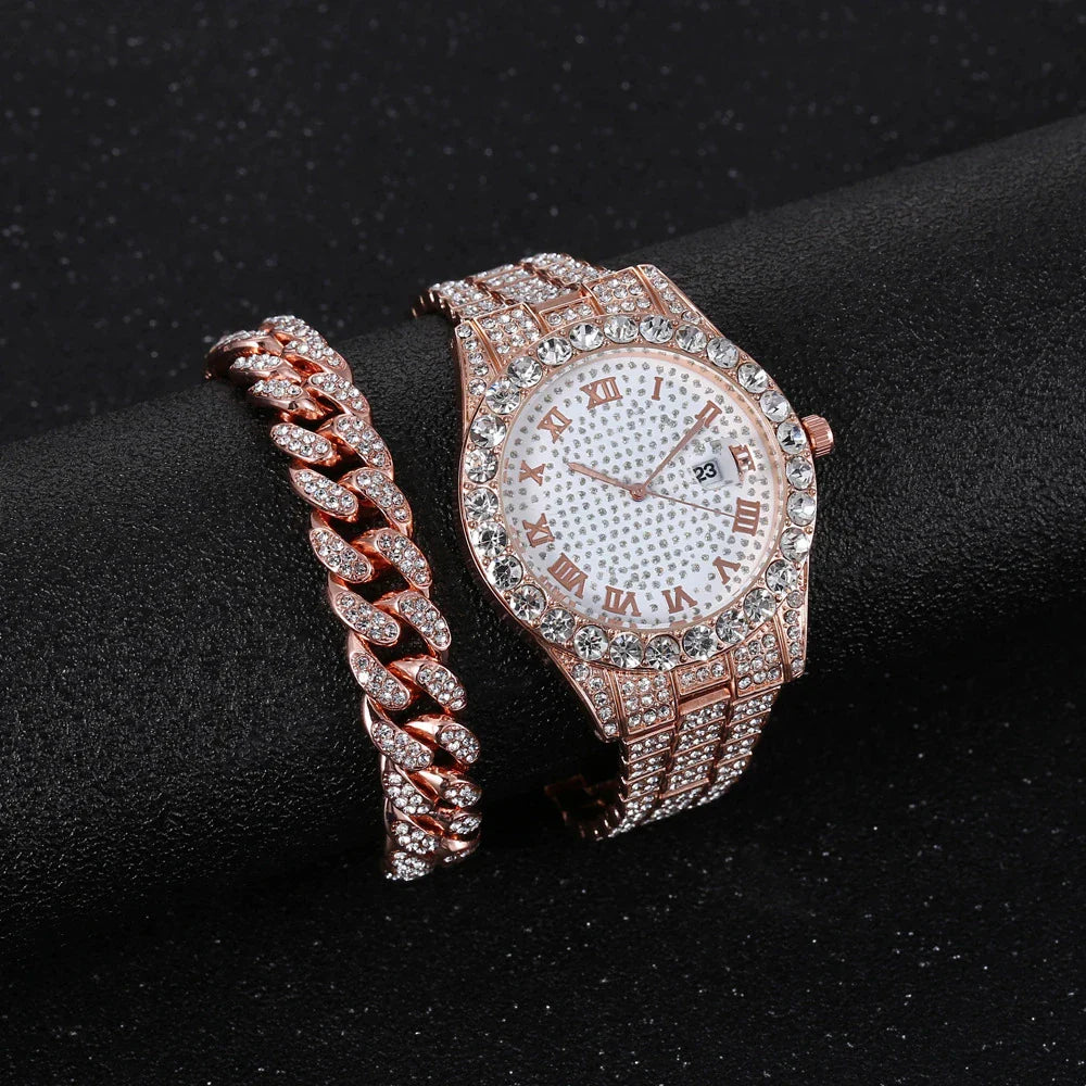 Stylish Hip Hop Diamond Watch with stainless steel construction and diamond accents