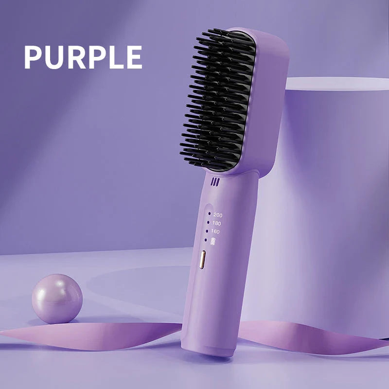 Portable Heating Comb Straightener with durable acrylic construction, FDA-approved materials, and wireless charging for Kiwis on the go