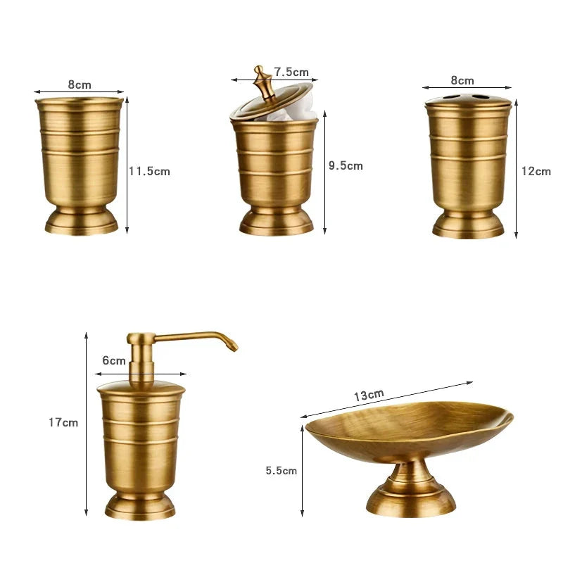 Golden Retro Brushed Brass Bathroom Set with Copper Construction and Vintage-Inspired Design