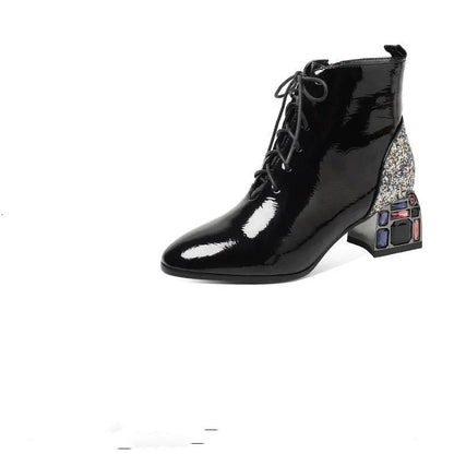 Stylish patent leather heels with rhinestone embellishments, suitable for a range of occasions in New Zealand