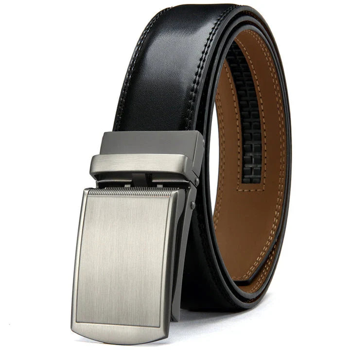 Reversible genuine leather dress belt with alloy buckle, available in black and brown finishes for versatile Kiwi business casual style