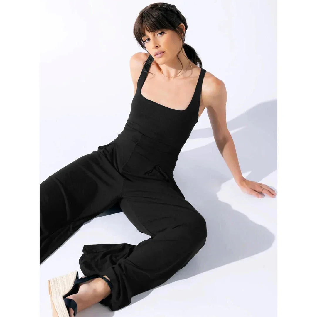 Sleeveless jumpsuit with wide-leg pants, designed for modern New Zealand women's summer style