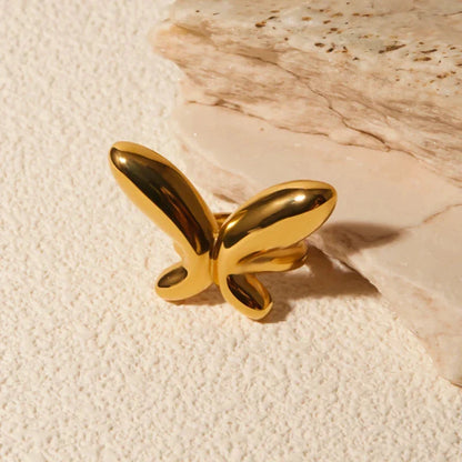 Elegant 18K gold-plated stainless steel butterfly ring with a whimsical open design, perfect for Kiwi celebrations and everyday wear.