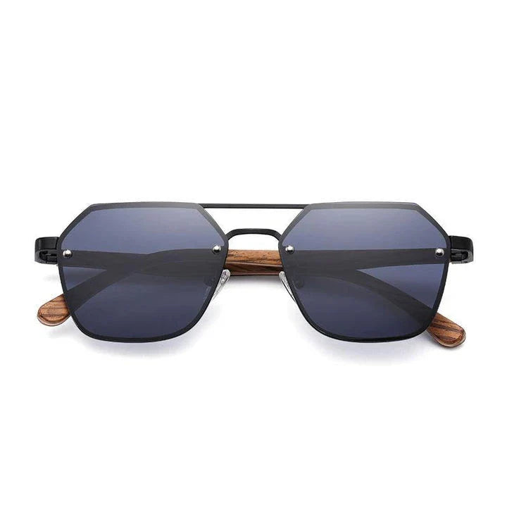 Polarized wood frame sunglasses with stainless steel and natural wood accents, providing UV400 protection and glare reduction for Kiwi outdoor enthusiasts