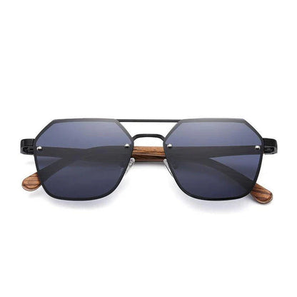Polarized wood frame sunglasses with stainless steel and natural wood accents, providing UV400 protection and glare reduction for Kiwi outdoor enthusiasts