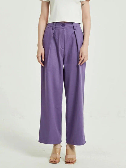 Chic high-waist wide-leg trousers in a stylish purple colour, perfect for Kiwi women's casual and formal wear