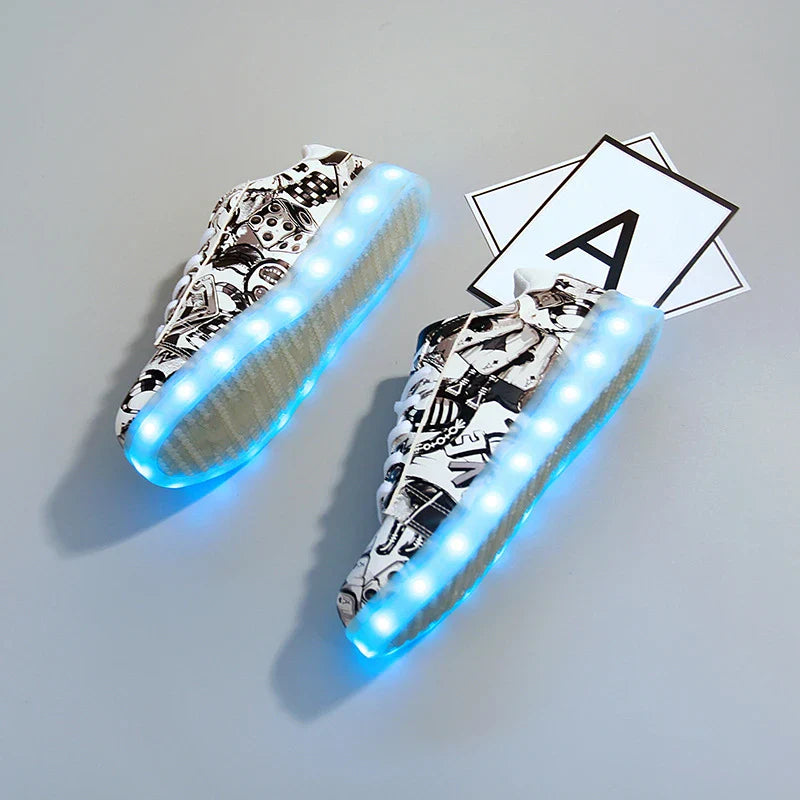 Trendy Luminous Shoes with graffiti-inspired design and vibrant LED lights