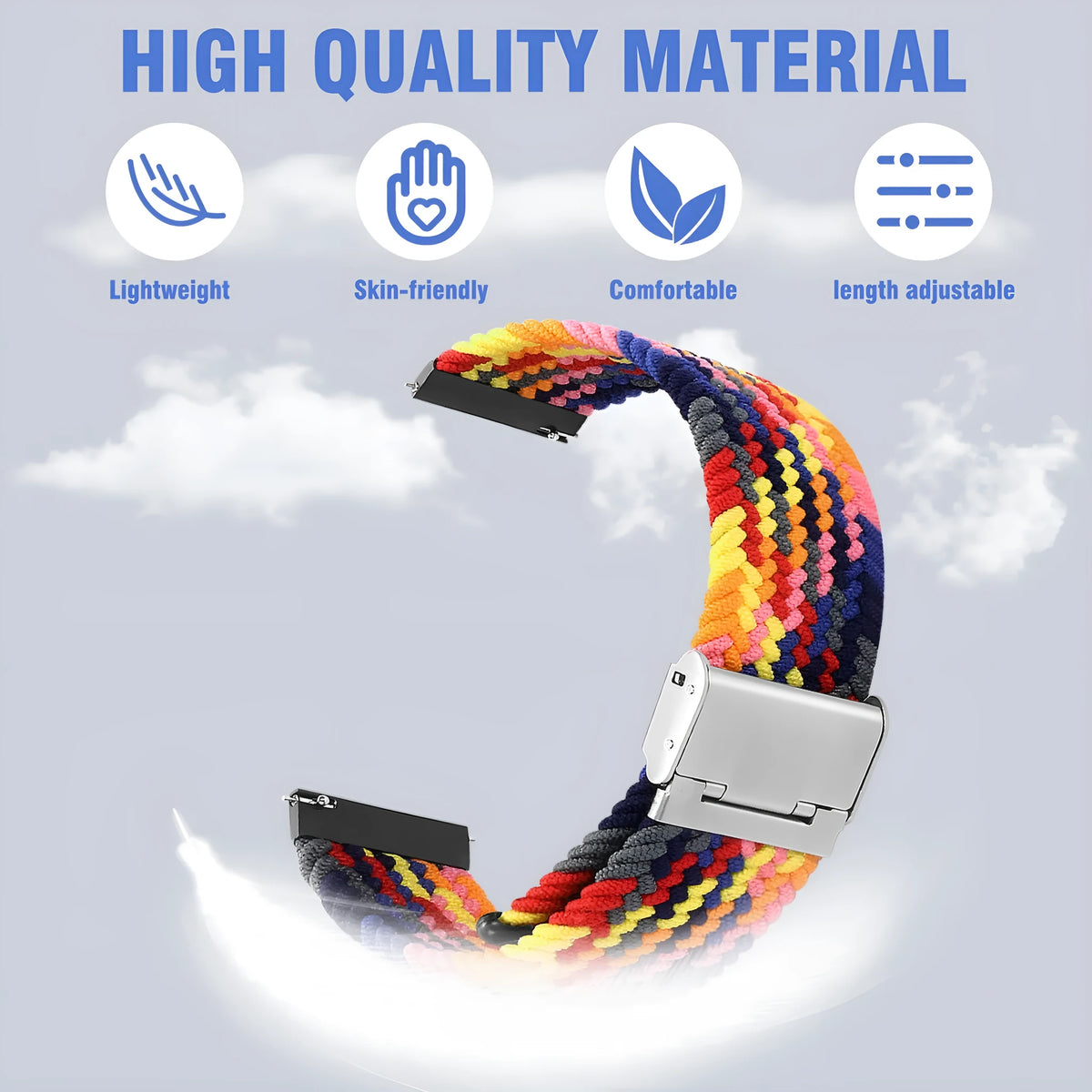 Woven nylon watchband in black with straight buckle closure for Samsung watches, 20mm or 22mm lug width