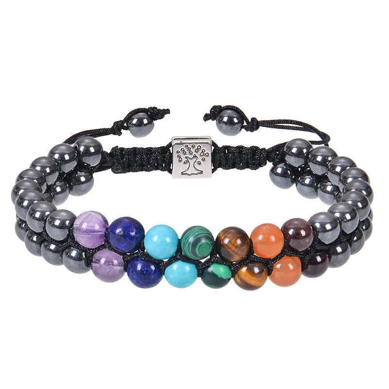 Double layer 7 chakra stone bead bracelet with natural gemstones for yoga and meditation