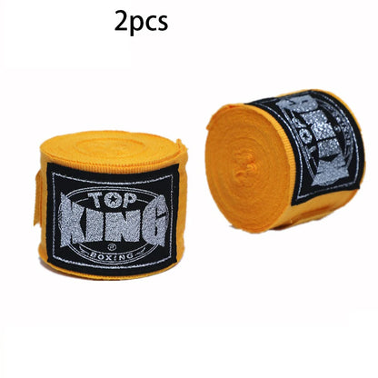 Two 5-metre boxing hand wraps in different colours showing elastic cotton construction
