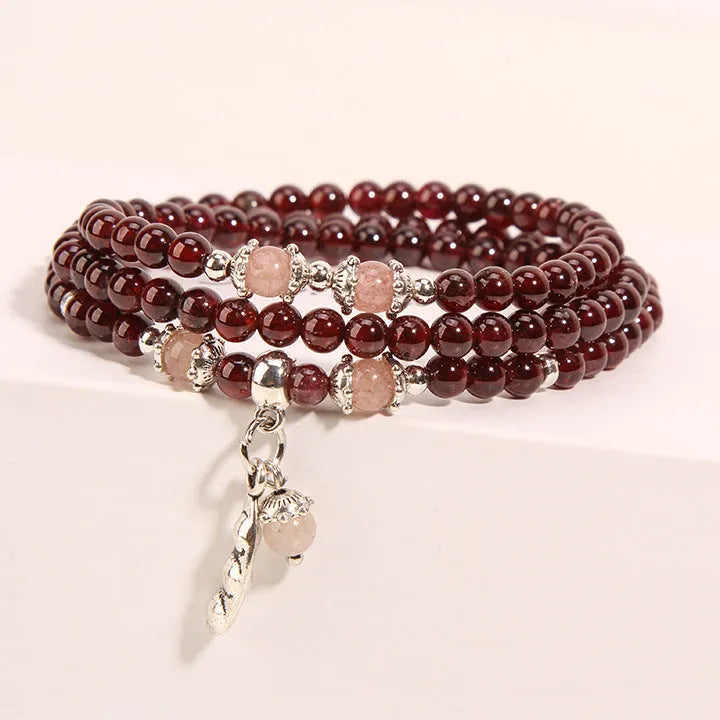 Women's wine red garnet crystal flower bracelet with bohemian styling