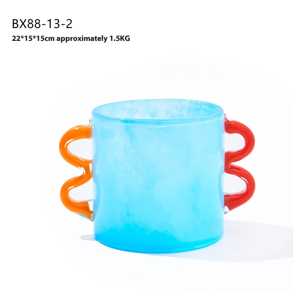 Nordic handmade binaural gradient straight glass vase with polished surface, modern simplicity style