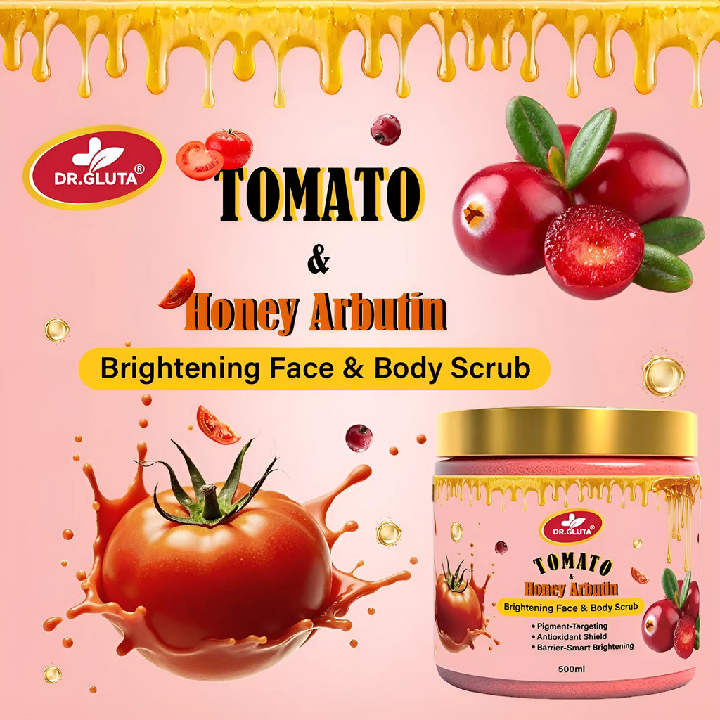 Tomato & Honey Arbutin Body Scrub Brightening Face Whitening Skin Care 500ml tub