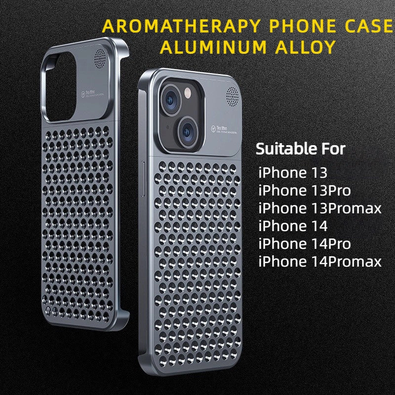 Aluminum alloy phone case for iPhone 14/13 with aromatherapy and heat dissipation features