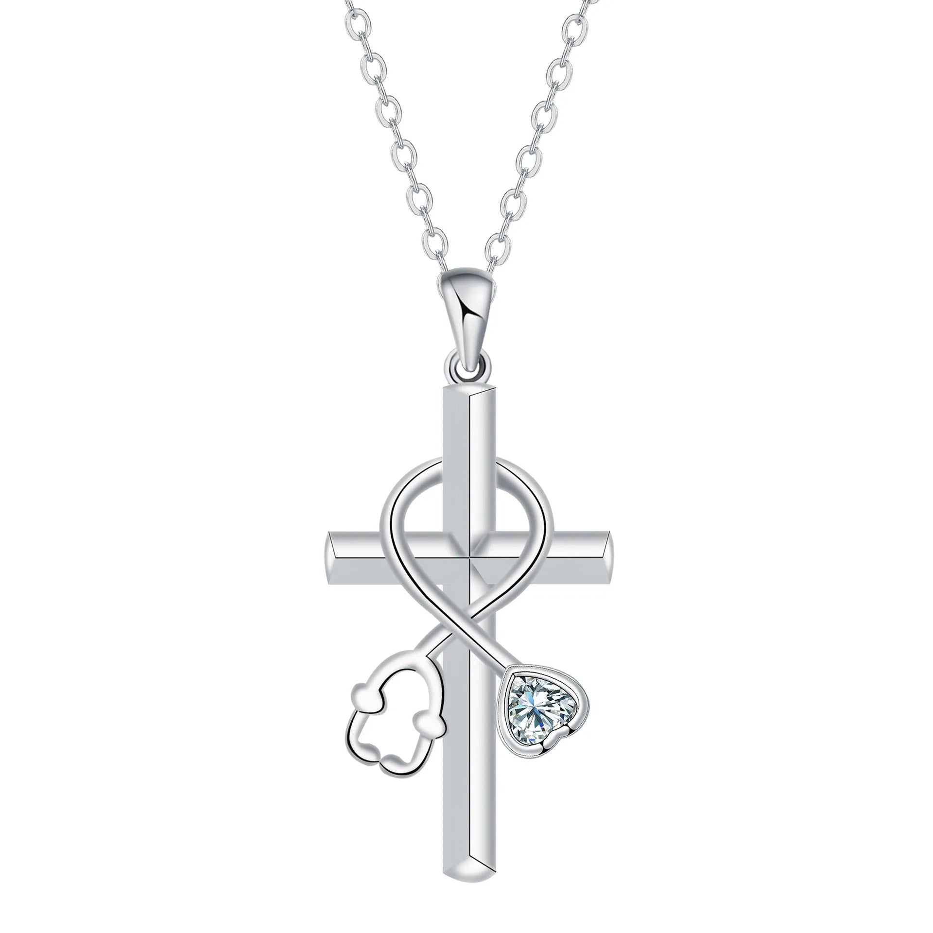 Women's copper necklace with stethoscope pendant and cross chain design