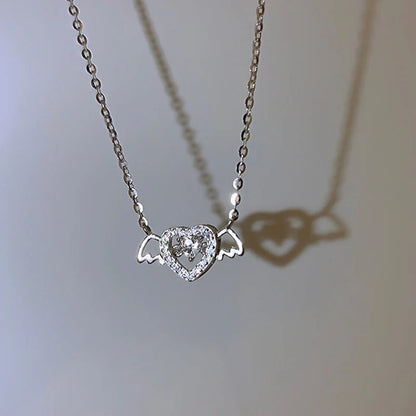 Vintage Gothic Heart Crown Angel Wings Pendant Necklace for women