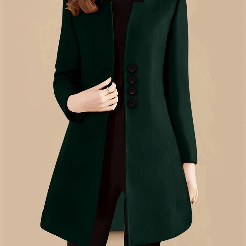 Women's slim-fit modal coat with rabbit fur fabric in army green colour, showing 40cm short length and Korean style cut