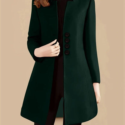Women's slim-fit modal coat with rabbit fur fabric in army green colour, showing 40cm short length and Korean style cut