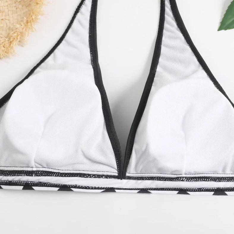 Zigzag print ladies bikini swimwear with geometric pattern on 82% polyester fabric