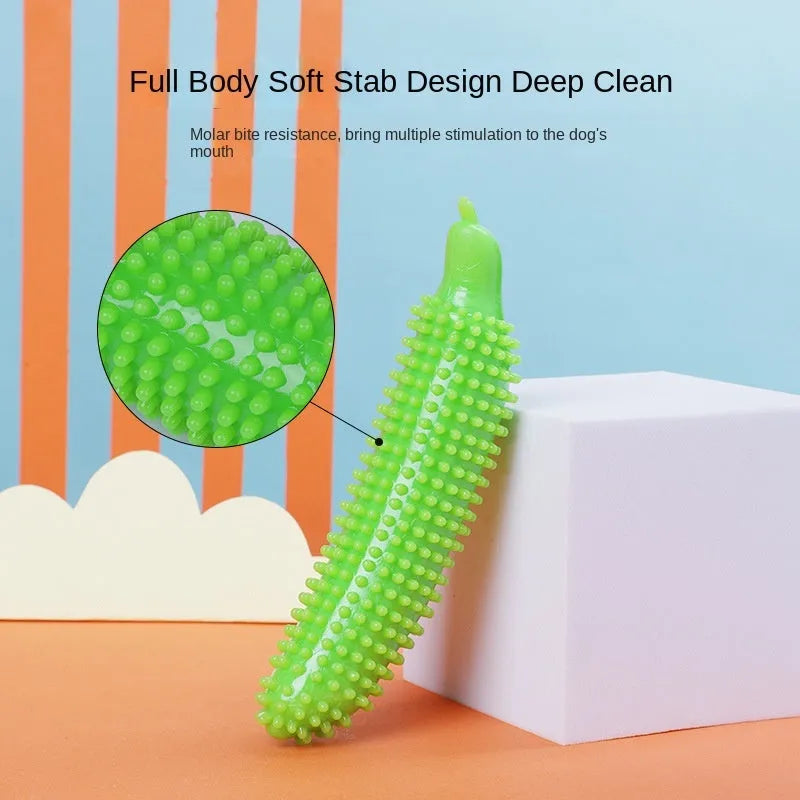 Cucumber-shaped dog chew toy in TPR material for teething relief and interactive training