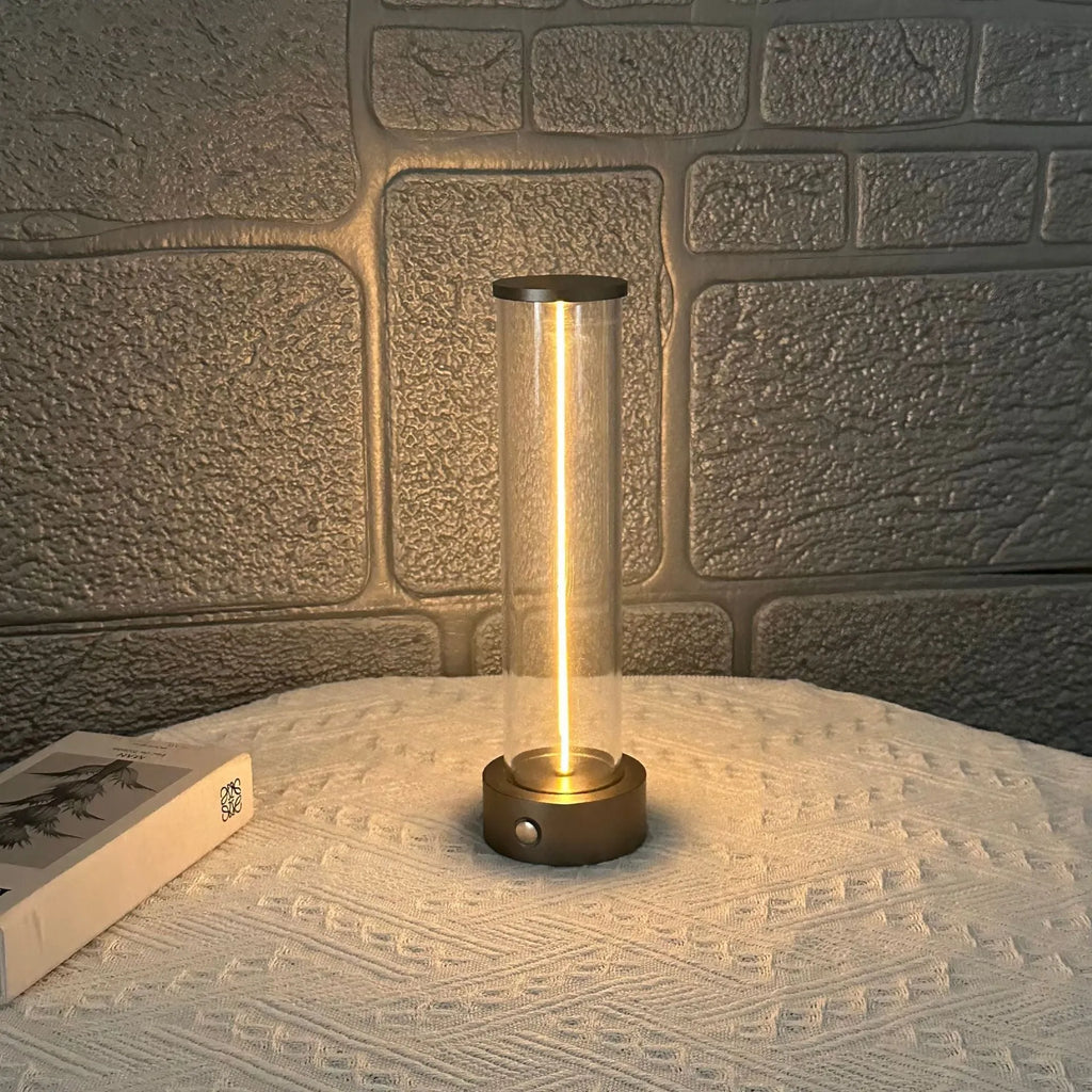 Slender glass LED night light strip with magnetic base, dimensions 53mm by 234mm