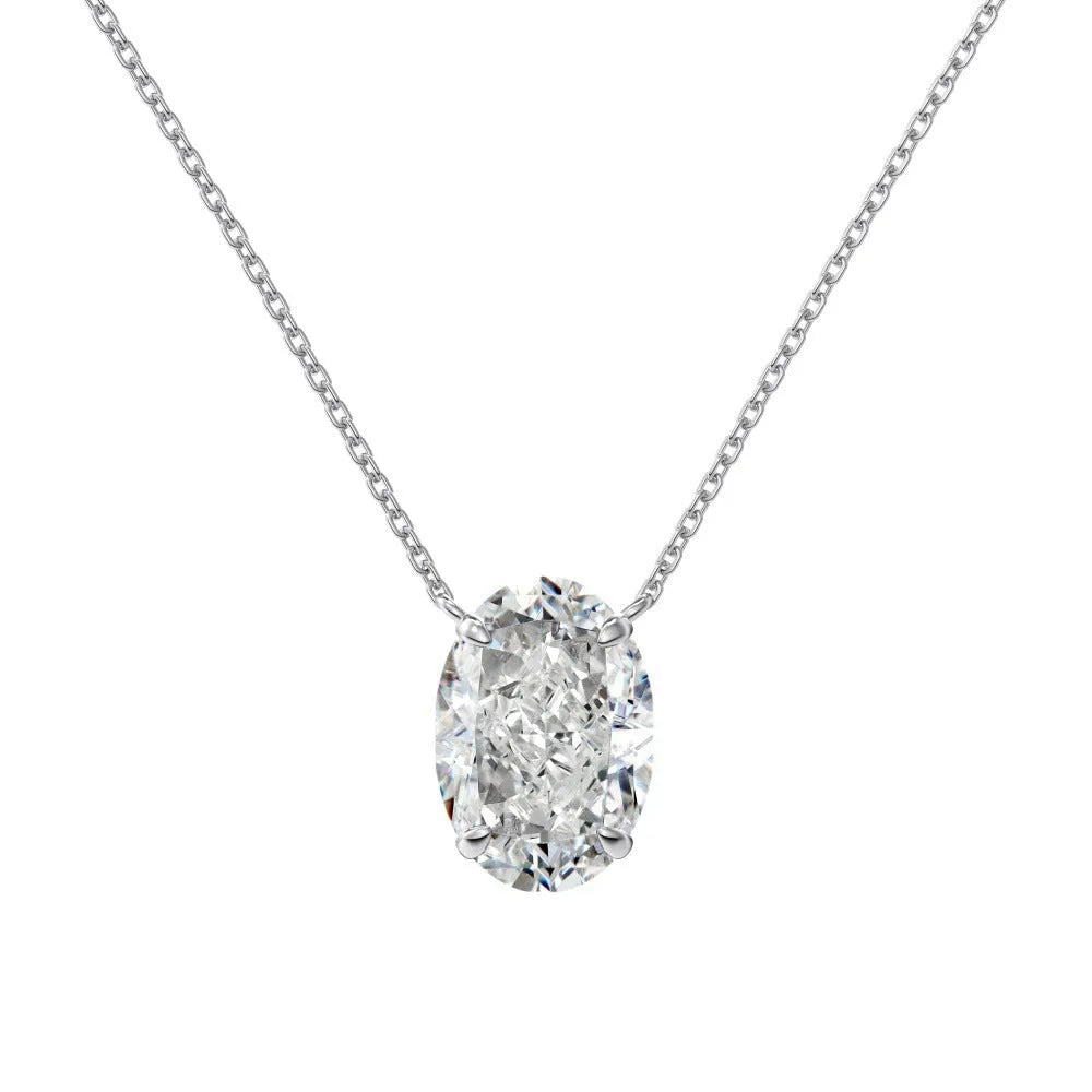 925 silver oval ice flower pendant necklace with electroplated platinum finish on a 40cm chain