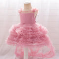Girls sleeveless mesh long dress in bean pink Trueran fabric, suitable height 70-110cm