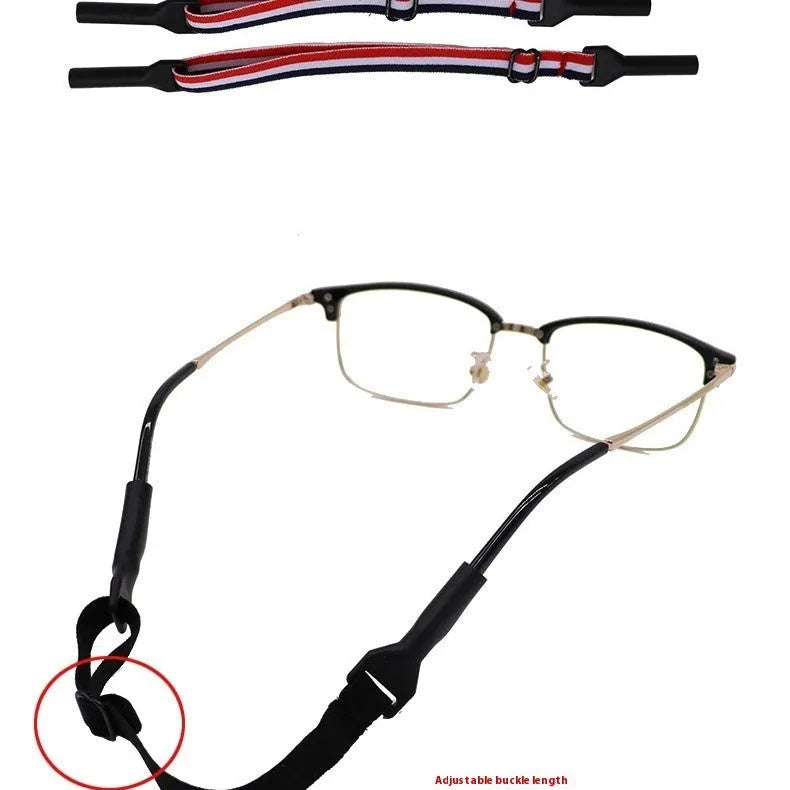 Black adjustable glasses cord with silicone ends for adult and children's eyewear retention