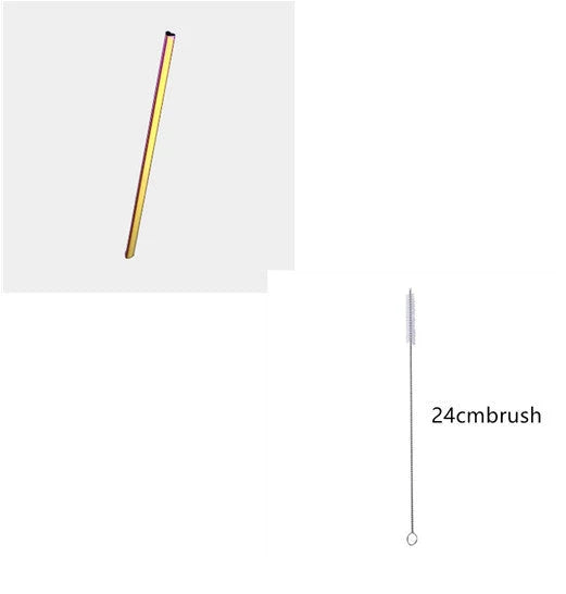 Reusable heart-shaped stainless steel straws in various colours with cleaning brush