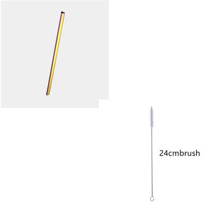 Reusable heart-shaped stainless steel straws in various colours with cleaning brush