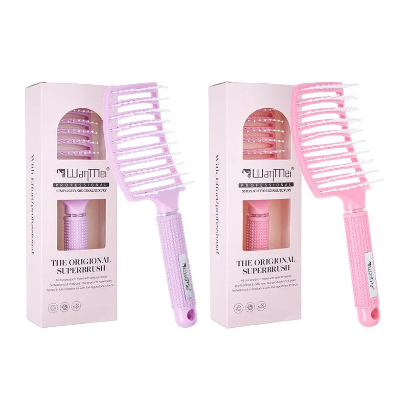 Jelly colour large hair curling comb made of ABS nylon, pink colour, boxed