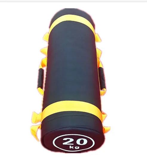 Flat white PVC fitness training sandbag for weight lifting and gym workouts.